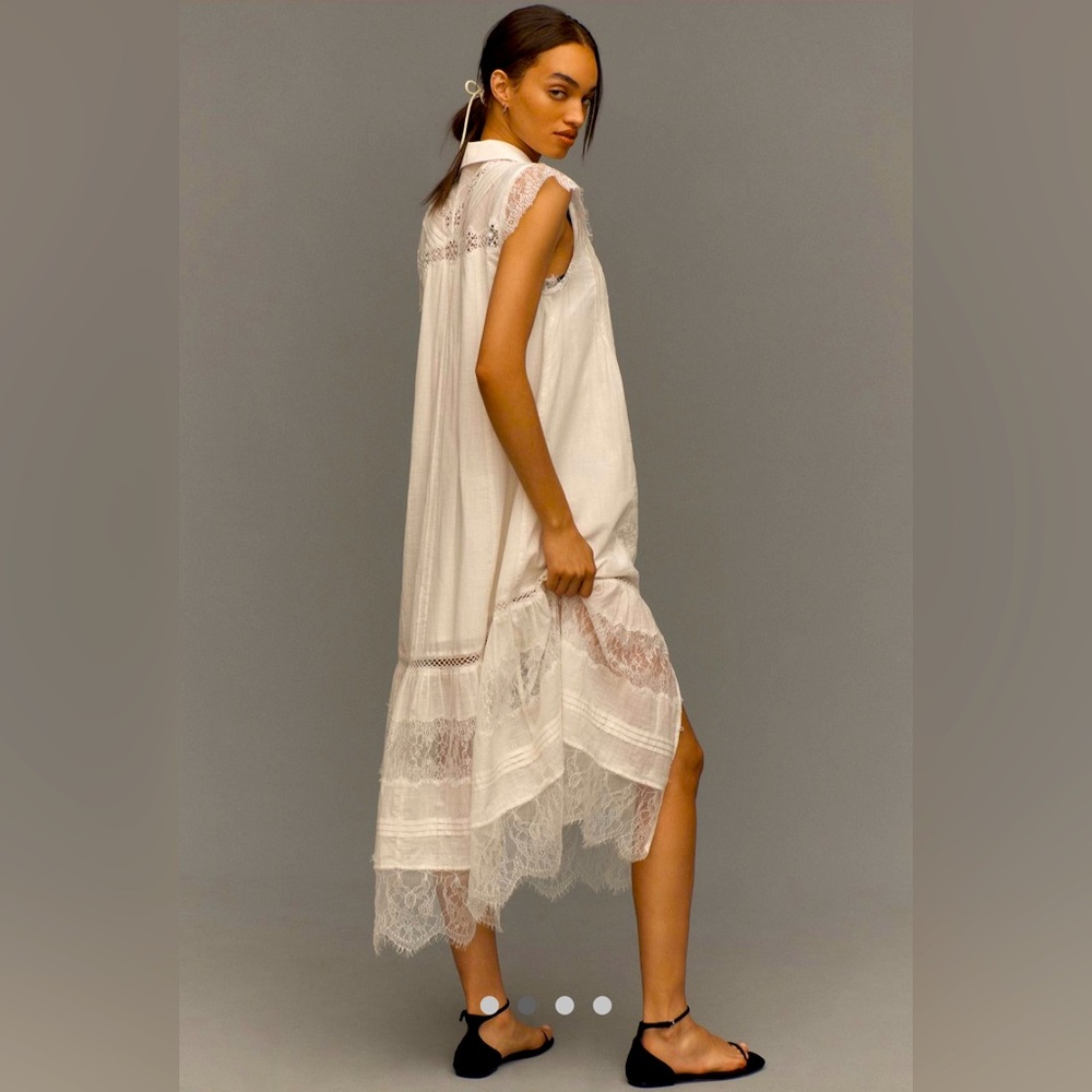 Anthropologie Sleeveless Collared Lace Midi Dress